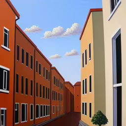 the painting is painted in different colors,the wall is painted with an image of a street