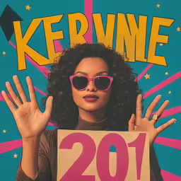 a woman holding up a sign while wearing sunglasses