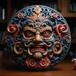 there is a mask on the table with decorations