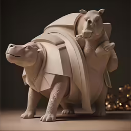 a model of a rhinoceros wearing a back jacket