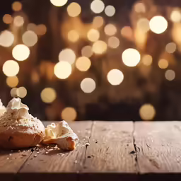 a piece of pie with frosting on top of it sitting on a table