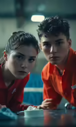 two people are staring into the camera