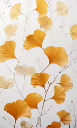 a tree with large yellow leaves growing in the snow