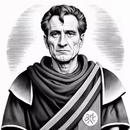 an old man wearing a cross with a black and white photo