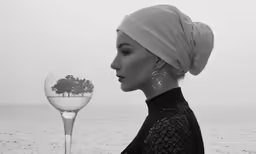 a woman is looking at the reflection of her