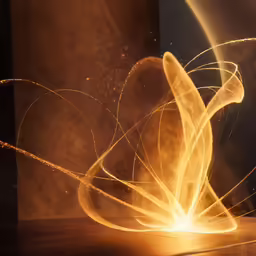 a yellow swirl being made by fire on a table