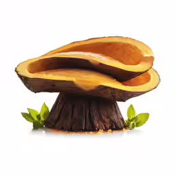 several slices of melon sit on a stump