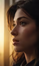 woman closeup to the side looking away from camera