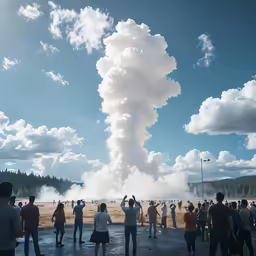 a group of people standing in a large park