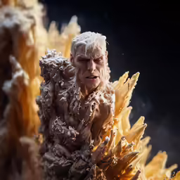 a fake person dressed in a strange pose sitting on some fur