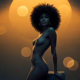 a women who is naked in a body and large breast