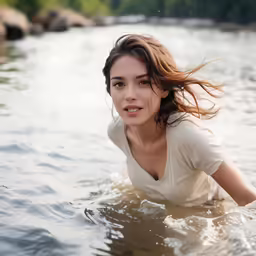 a woman is posing in the water