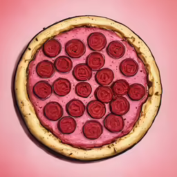 the pizza is made of red dough and vegetables