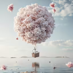 a large bunch of flowers floating over water
