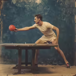 an old photograph of a man playing table tennis