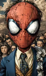 a person with spider - man eyes and a tie