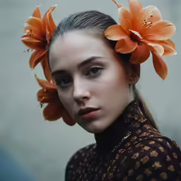 a woman with a flower in her hair