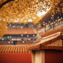 there is a roof with light strings strung from it