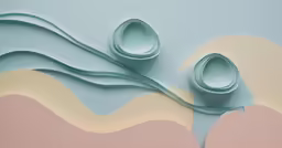 the image has a blue ribbon with the white and pink shapes