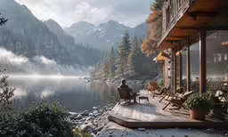 a person sitting in a chair by a body of water