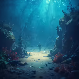 a man is walking alone through a forest