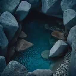 water between two large rocks in a river