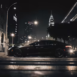 a very dark black car is on the side of a road