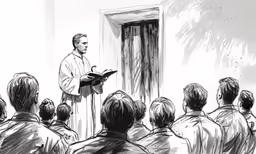 a man is speaking into a group of people