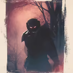 a man is in front of trees and fog