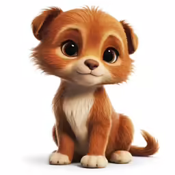 small furry orange dog sitting down with large eyes