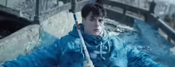 a man is climbing down some steps