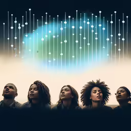 an ad for a television show is shown of people standing in front of a sky