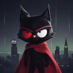 the animated character black cat has a red cape