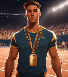 a digital renderor of a male tennis player,a stylized photo of a man in a gold chain around his neck