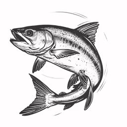 a bass jumping up in the air with a fish hanging out of it
