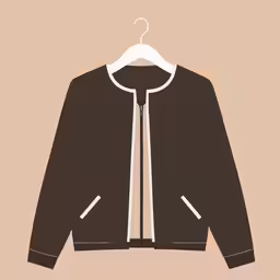 a small brown jacket has a white collar and is partially undone