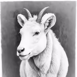 a black and white image of a horned goat
