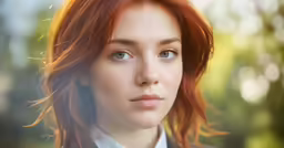 a close up of a person with red hair