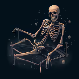 a skeleton with a bow sits in front of some bubbles