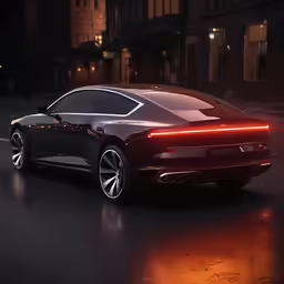a car driving down a street at night