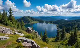 a lush green hillside with lots of trees on top of it