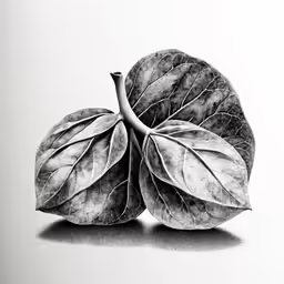 a drawing of two leaves on a white background
