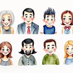 a picture of six people with various facial expressions,people with their faces made up of different people,people