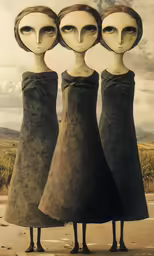 three dresses on a wooden pole standing in the middle of a desert