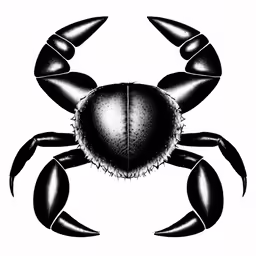 the head of a black crab with sharp claws