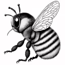 a black and white drawing of a bee