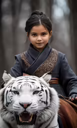 a girl is riding on top of a tiger