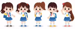 girls in different poses wearing school outfits