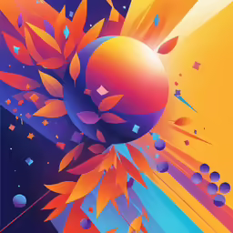 a colorful abstract poster with sun and leaves