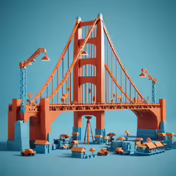 a lego figurine set with a bridge built to look like it has two buildings under each bridge and a water tower